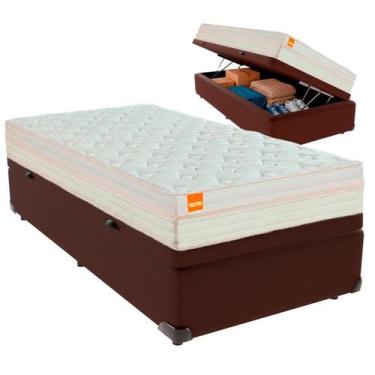 Imagem de Cama Box Baú Solteiro e Colchão Tucson Molas Ensacadas Inducol Marrom