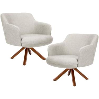 Imagem de Kit 02 Poltronas Decorativa Base Giratória de Madeira Jade C06 Linho B
