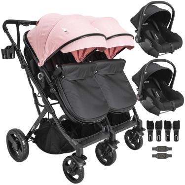 Imagem de Carrinho Kiddo para Gemeos 2 Bebe Conforto Colinho Vox II Rosa