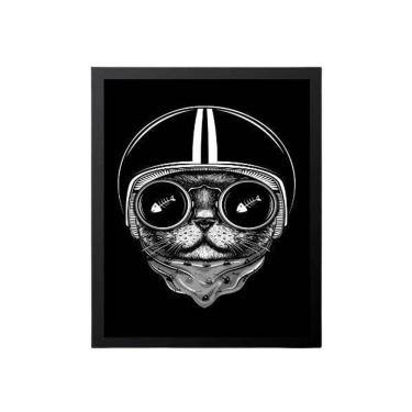 Imagem de Quadro Decorativo Gato Preto Capacete 34x23cm