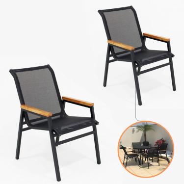 Imagem de Kit 2 Cadeiras De Praia Piscina Resistente Sol Chuva Maresia Preto