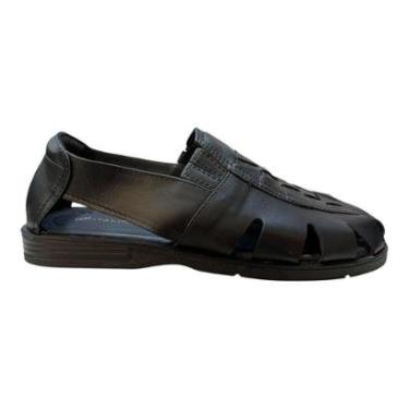 Imagem de Sandalia Masculino Italianinho Couro Calce Fácil Tiras Antiderrapante Conforto 10340703 Preto-Masculino