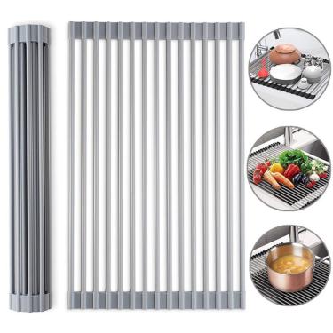 Imagem de Escorredor De Pia Dobravel Portatil Aço Inox | Econômico De Espaço E Eficiente - Tamanho:47x30 G