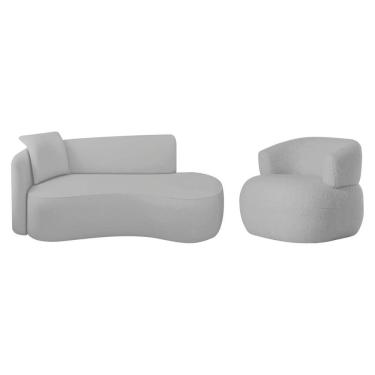 Imagem de Kit Divã Recamier 180cm E Poltrona Luxo Suíça Lado Direito Linho Cinza Claro