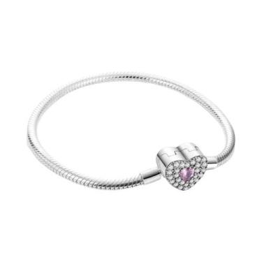 Imagem de Pulseira Feminina De Prata Esterlina 925 17-20CM Com Pingentes De Cora