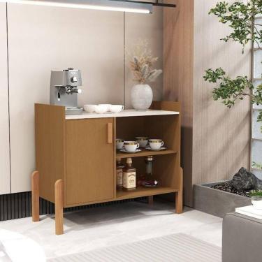 Imagem de Aparador Buffet Luxor Compacto Com Pés De Madeira E Porta Para Sala Cedro/off