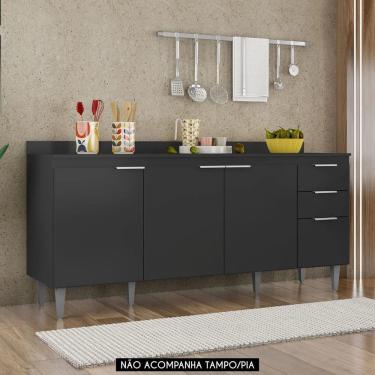 Imagem de Balcão Para Pia 180cm Sem Tampo Pérola Z34 Preto - Mpozenato