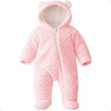 Imagem de Macacão Ursinho Bebê Soft Inverno Macio Capuz Com Zíper Rosa Tamanho P