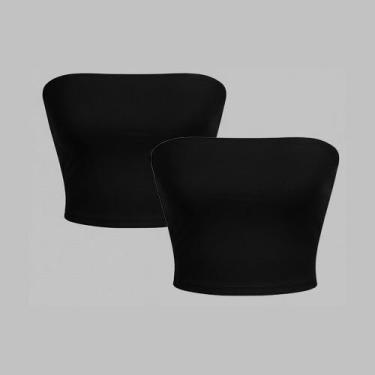 Imagem de Kit 2 Top Tube Cropped Faixa sem alça Básico Feminino Suplex Premium -