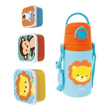 Imagem de Garrafa Infantil Alumínio com canudo + Kit 3 Potinhos De Alimentação l