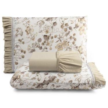 Imagem de Jogo de Cama Lençol Queen Minuano 3 Peças - Cáqui - 100% Algodão - Cas