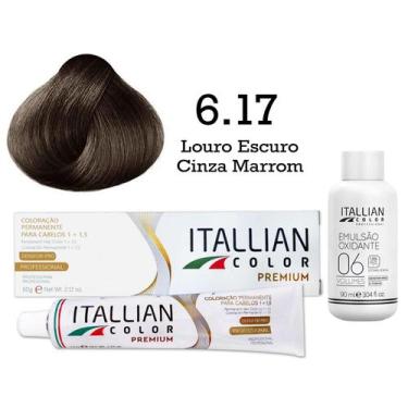 Imagem de Coloração 6.17 Louro Escuro Cinza Marrom + Oxi 06 Volumes 90ml  Italli