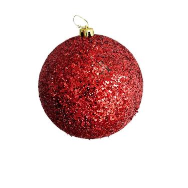 Imagem de Bola de Natal Cravejada Lantejoulas 20cm para Decoração Grande com Mini Brilhos Vermelho Cromus