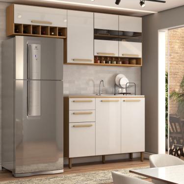 Imagem de Cozinha Compacta Nottes 7 Portas 2 Gavetas 100% Mdf com Vidro Amêndoa/Off White - Panor...