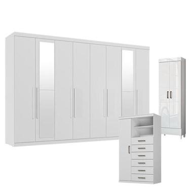 Imagem de Guarda Roupa Casal New Master 8 Portas 4 Gavetas com Espelho e Cômoda 