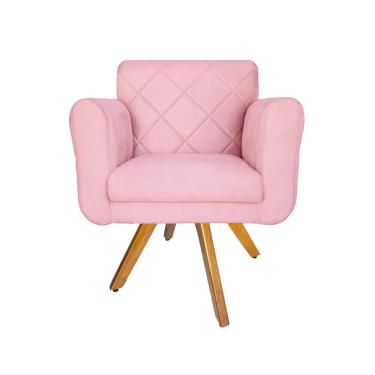 Imagem de Poltrona Estofada Com Base Giratória De Madeira Salão Isabella Suede Rosa Bebe - LM DECOR