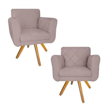 Imagem de Jogo 2 Poltrona Decorativa Base Giratória De Madeira Salão Isabella Suede Rosê - LM DECOR