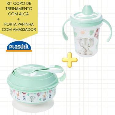 Imagem de Kit pote papinha com amassador e copo de treinamento com alça Plasútil