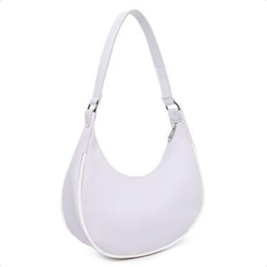 Imagem de Bolsa Feminina de Ombro e Mão OEM Baguete Meia Lua Pequena 20x4x28 Branco para Público...
