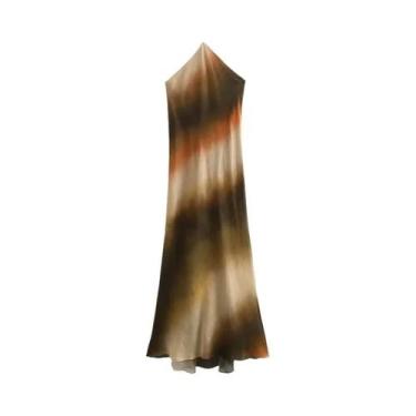 Imagem de Vestido Longo Feminino Estampado Tie Dye Halter Sem Mangas Para O Verã