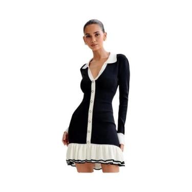 Imagem de Vestido Mini Feminino De Malha Com Babados E Laço, Sem Costas, Contras