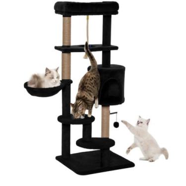 Imagem de Arranhador Torre De Gato De Luxo Com Casa Camas Cesto - Uzeda, Preto