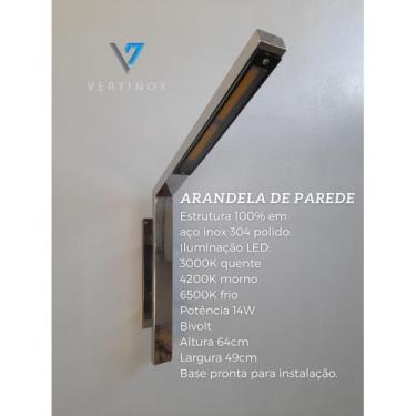 Imagem de Arandela   de parede inox 304  com led 64 cm x 49 cm - VERTINOX