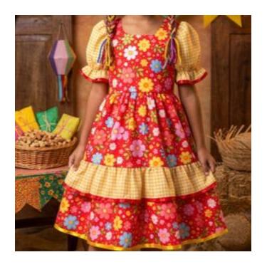 Imagem de Vestido Junino Infantil Luxo Menina Caipira Festa São João Cor:Vermelh