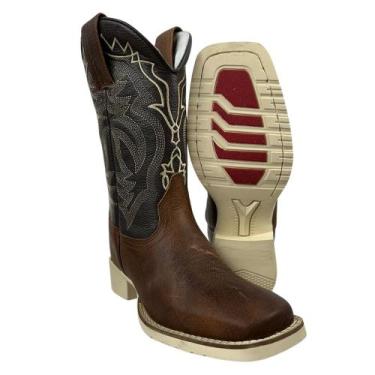 Imagem de Bota Texana Masculina Mexicana Bico Quadrado Couro Marrom Floater Café
