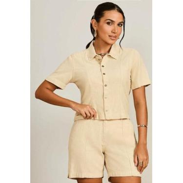 Imagem de Camisa de Linho Feminina Cropped Leblue - Estilo e Conforto, Pearl bus