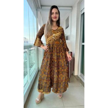 Imagem de Vestido Longo Indiano Estampado Toque De Seda-cod 1720 - Aleci Fashion