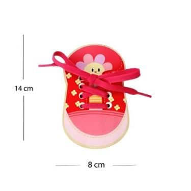Imagem de Brinquedo Madeira Montessori Para Crianças Amarrar Cadarço Cor:Rosa - 