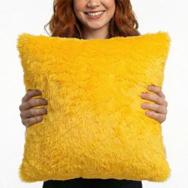 Imagem de Capa de Almofada Pelúcia Pelo Curto Luxo Soft Amarelo Para Sofá Novade
