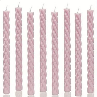 Imagem de Velas cônicas em espiral rosa, rosa bebê, 25 cm, pacote com 8, sem cheiro, sem gotejamento, longo tempo de queima, para jantar, chá de casamento e decoração de casa (rosa claro)