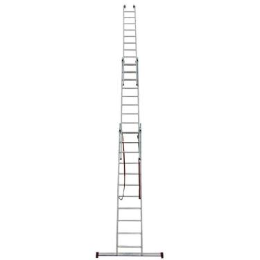 Imagem de Escada Tripla Extensiva 11-3 Worker de Alumínio com Fita de Segurança e Barra Estabilizadora 120KG Dobrável
