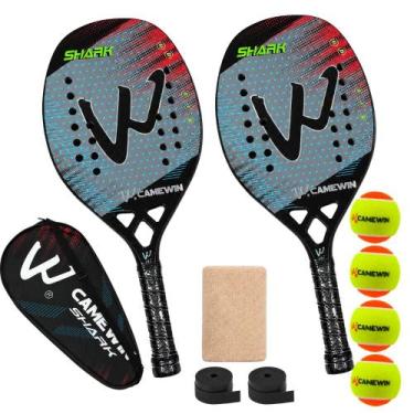Imagem de Kit 2 Raquetes Beach Tennis Camewin Carbono 3K + 4 Bolinhas, Shark gre
