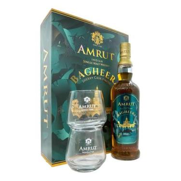 Imagem de Kit Whisky Amrut Bagheera Single Malt 700ml com 2 Copos Original Premi