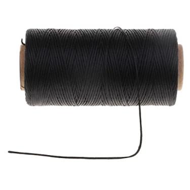 Imagem de Bonarty Corda de algodão encerada durável de 260 metros 0,8 mm 150D de couro liso para ferramentas de artesanato faça-você-mesmo, fio de costura à mão - preto