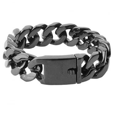 Imagem de suhang Pulseiras De Elo De Corrente De Cor Preta Pulseiras De Pedra De Aço Inoxidável Para Homens Jóias