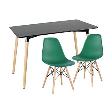 Imagem de Loft7, Mesa de jantar retangular Eames 60 x 120 cm preto + 2 cadeiras Eiffel DSW Verde escuro