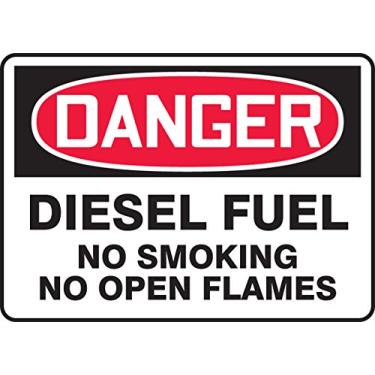 Imagem de Accuform MCHL270VS Placa de segurança de vinil adesiva, lenda, "Danger Diesel Fuel No Smoking NO Open Flames", 25,4 cm de comprimento x 35,5 cm de largura x 0,01 cm de espessura, vermelho/preto sobre branco