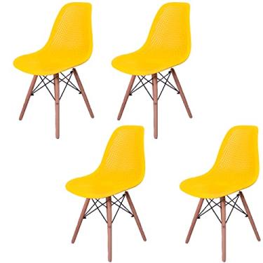 Imagem de Kit 4 Cadeiras Design Charles Eames Eiffel Furadinha Cor:Amarela