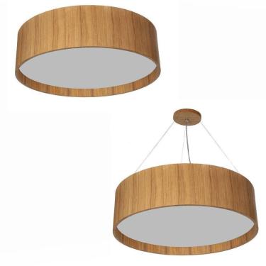 Imagem de Kit Plafon Redondo Madeira 40Cm + Pendente Redondo 40Cm