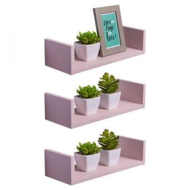 Imagem de Kit 3 Prateleiras U 30 X 10cm Rosa Claro Suporte Invisível