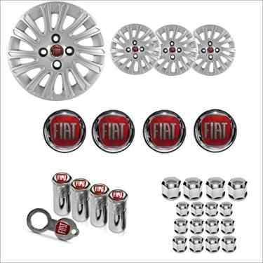 Imagem de Jogo Calota Aro 14 Grand Siena 2012 2013 Fiat + Emblema Resinado + Tampa Ventil + Capa Parafuso