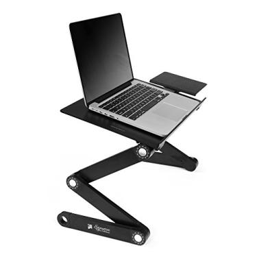 Imagem de Executive Office Solutions Mesa portátil ajustável de alumínio para laptop/suporte/mesa ventilada com ventiladores de CPU Mouse Pad Montagem lateral - Notebook-MacBook-Leve Ergonômico TV Cama Bandeja de colo Stand Up/Sentado - Preto