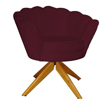 Imagem de Poltrona Decorativa Pétala Pés Madeira Giratório Suede Bordô - DS Estofados