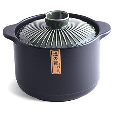 Imagem de Caçarola de cerâmica panela de argila japonesa donabe panela de argila redonda para cozinhar panela de barro panela de cerâmica resistente ao calor para uso diário Bibimbap e sopa, verde, 5,5L
