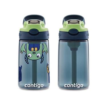 Imagem de Contigo Garrafa de água limpa infantil Aubrey com canudo de silicone e tampa à prova de derramamento, mirtilo e monstros, 400 ml, pacote com 2
