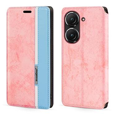 Imagem de Shantime Capa para Asus ZenFone 9, capa flip de couro com fecho magnético multicolorido fashion com porta-cartões para Asus ZenFone 9 (5,9 polegadas), rosa